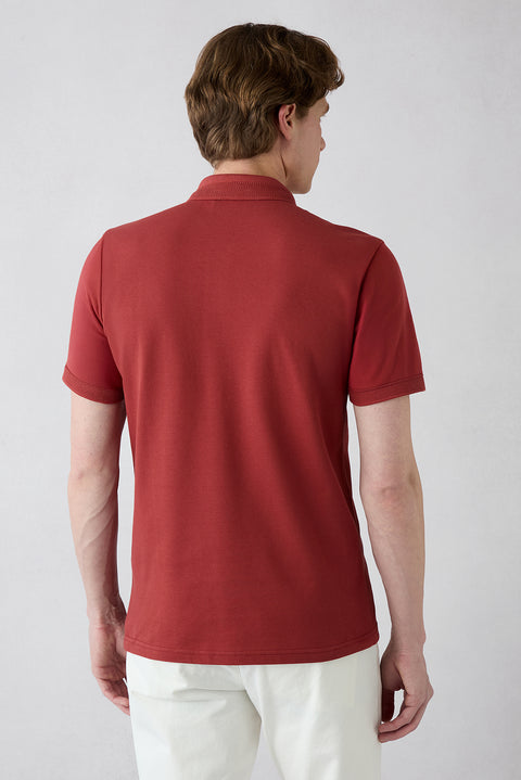 Turuncu Kıvrılmaz Polo Yaka Slim Fit Dar Kesim Ribana Detaylı Pamuk Tişört