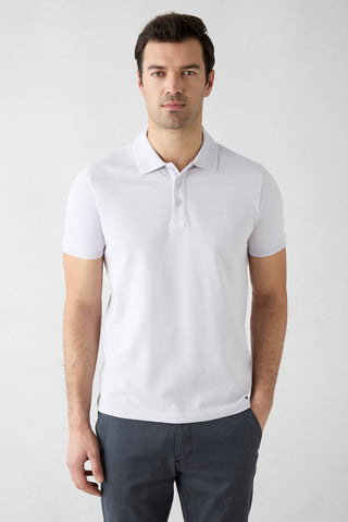  Lila Kıvrılmaz Polo Yaka Slim Fit Dar Kesim Ribana Detaylı Pamuk Tişört