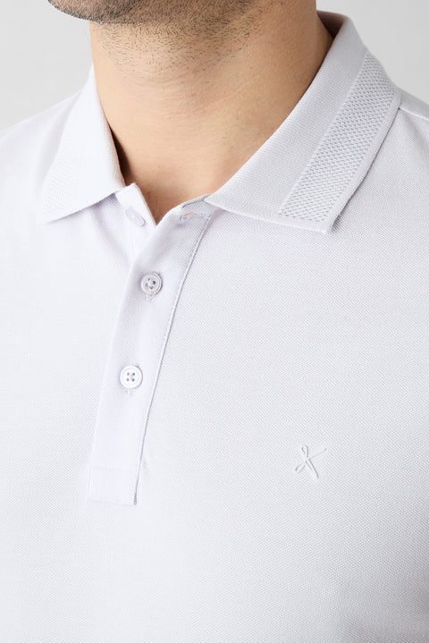 Lila Kıvrılmaz Polo Yaka Slim Fit Dar Kesim Ribana Detaylı Pamuk Tişört