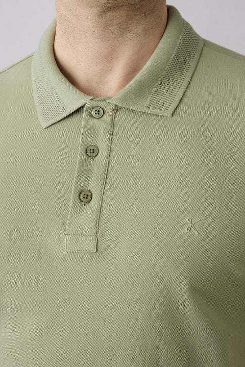 Orman Yeşili Kıvrılmaz Polo Yaka Slim Fit Dar Kesim Ribana Detaylı Pamuk Tişört