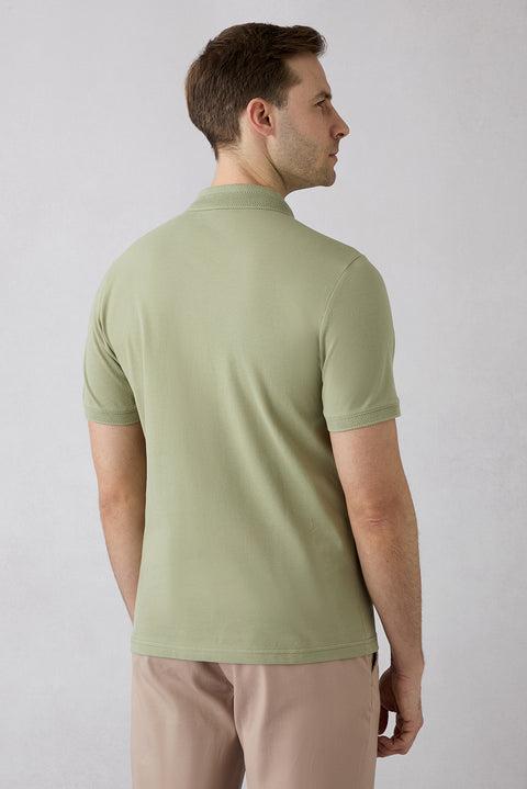 Orman Yeşili Kıvrılmaz Polo Yaka Slim Fit Dar Kesim Ribana Detaylı Pamuk Tişört