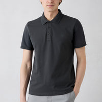 Dark Anthracite Wrinkle-Free Polo Neck Slim Fit Ribbed Detail Cotton T-Shirt