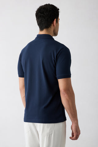  Koyu Lacivert Kıvrılmaz Polo Yaka Regular Fit Cepli Ribana Detaylı Pamuk Tişört