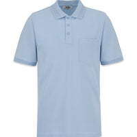 Light Blue Non-Iron Polo Neck Regular Fit Pocketed Ribbed Cotton T-Shirt