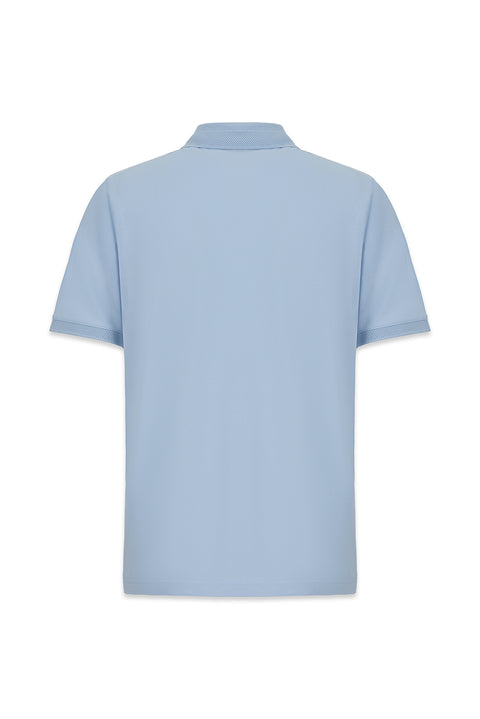 Light Blue Non-Iron Polo Neck Regular Fit Pocketed Ribbed Cotton T-Shirt