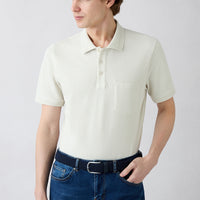 Stone Wrinkle-Free Polo Neck Regular Fit Pocketed Ribbed Detail Cotton T-Shirt