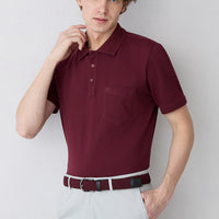 Koyu Bordo Kıvrılmaz Polo Yaka Regular Fit Cepli Ribana Detaylı Pamuk Tişört