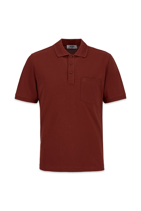 Turuncu Kıvrılmaz Polo Yaka Regular Fit Cepli Ribana Detaylı Pamuk Tişört