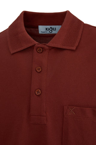  Turuncu Kıvrılmaz Polo Yaka Regular Fit Cepli Ribana Detaylı Pamuk Tişört