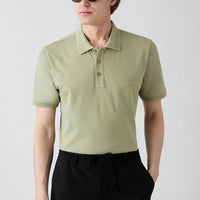 Forest Green Non-Iron Polo Neck Regular Fit Pocketed Ribbed Cotton T-Shirt