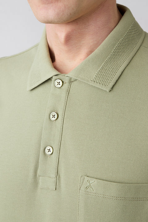 Forest Green Non-Iron Polo Neck Regular Fit Pocketed Ribbed Cotton T-Shirt
