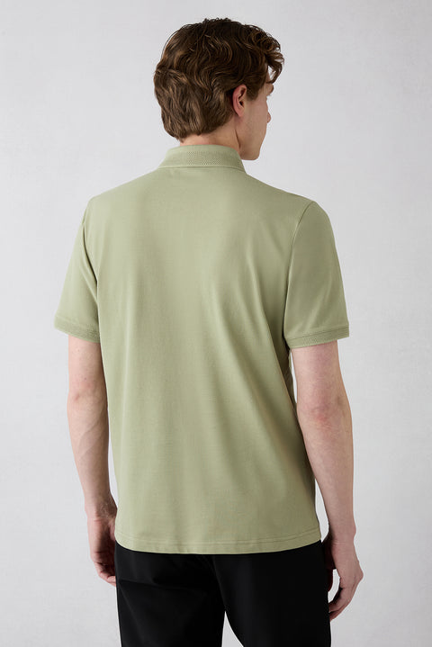 Forest Green Non-Iron Polo Neck Regular Fit Pocketed Ribbed Cotton T-Shirt
