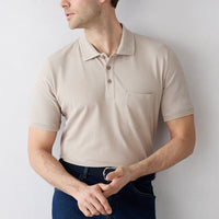 Medium Mink Non-Iron Polo Neck Regular Fit Pocketed Ribbed Cotton T-Shirt