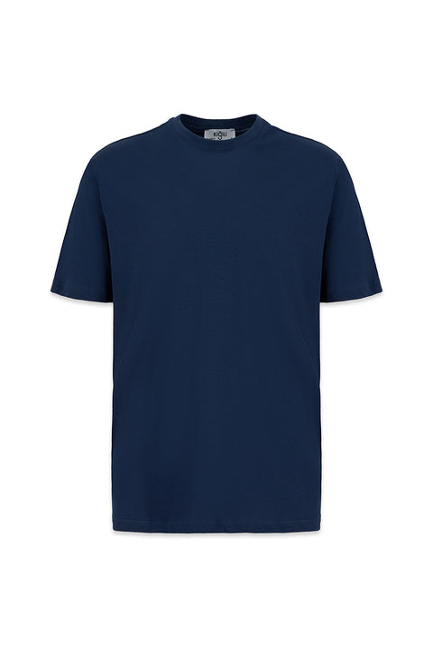 Indigo Crew Neck Regular Fit Cotton Basic T-Shirt