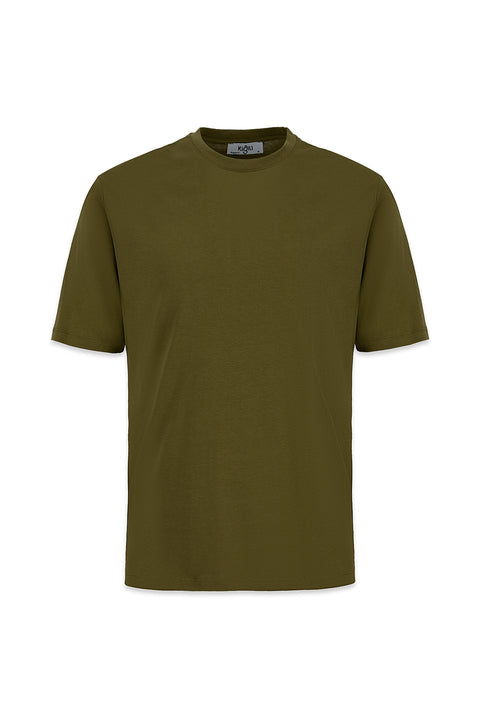 Medium Khaki Crew Neck Regular Fit Cotton Basic T-Shirt