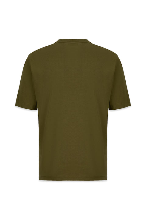 Medium Khaki Crew Neck Regular Fit Cotton Basic T-Shirt