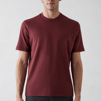 Dark Burgundy Crew Neck Regular Fit Cotton Basic T-shirt