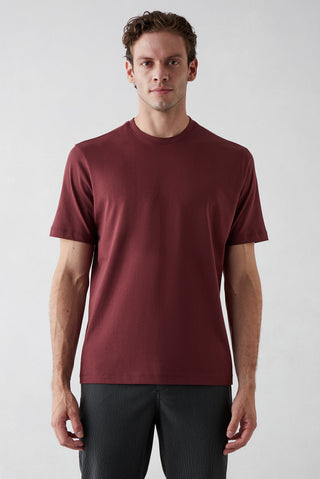  Koyu Bordo Bisiklet Yaka Regular Fit %100 Pamuk Basic Tişört