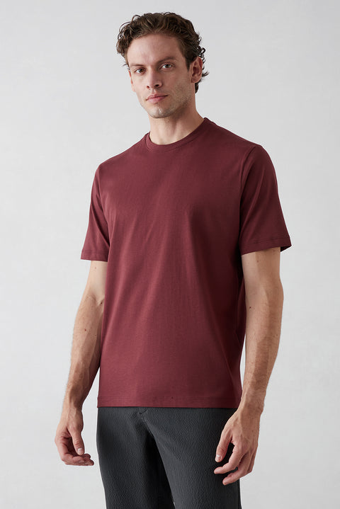 Dark Burgundy Crew Neck Regular Fit Cotton Basic T-shirt