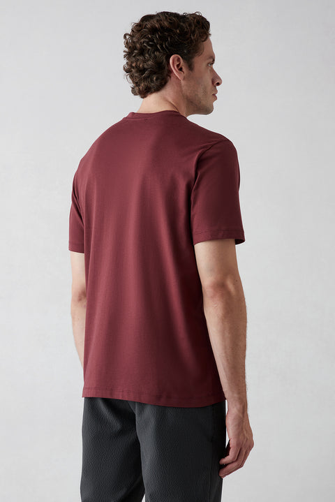 Dark Burgundy Crew Neck Regular Fit Cotton Basic T-shirt