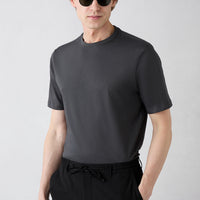 Dark Anthracite Crew Neck Regular Fit Cotton Basic T-Shirt