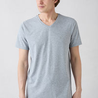 Light Grey Mélange V-Neck Slim Fit Supima Cotton Basic T-Shirt