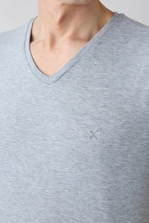 Light Grey Mélange V-Neck Slim Fit Supima Cotton Basic T-Shirt
