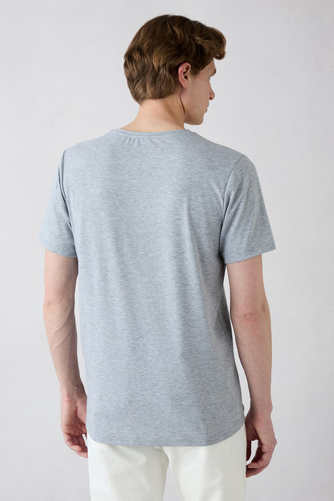 Light Grey Mélange V-Neck Slim Fit Supima Cotton Basic T-Shirt