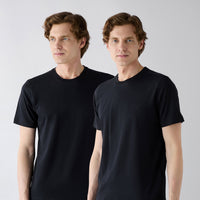 Black-Black Crew Neck Regular Fit 100% Cotton 2-Pack Basic T-Shirt Set