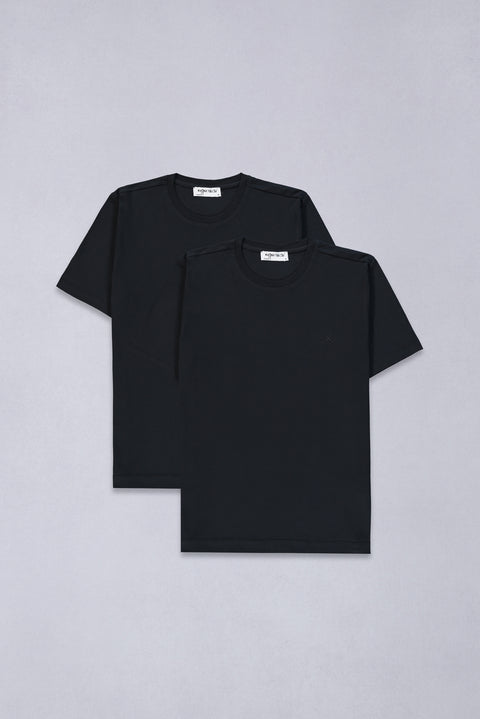 Black-Black Crew Neck Regular Fit 100% Cotton 2-Pack Basic T-Shirt Set