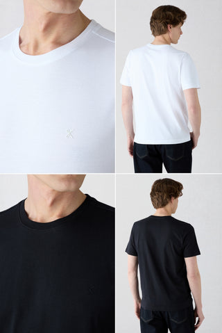  Siyah-Beyaz Bisiklet Yaka Regular Fit %100 Pamuk 2'li Paket Basic Tişört Seti