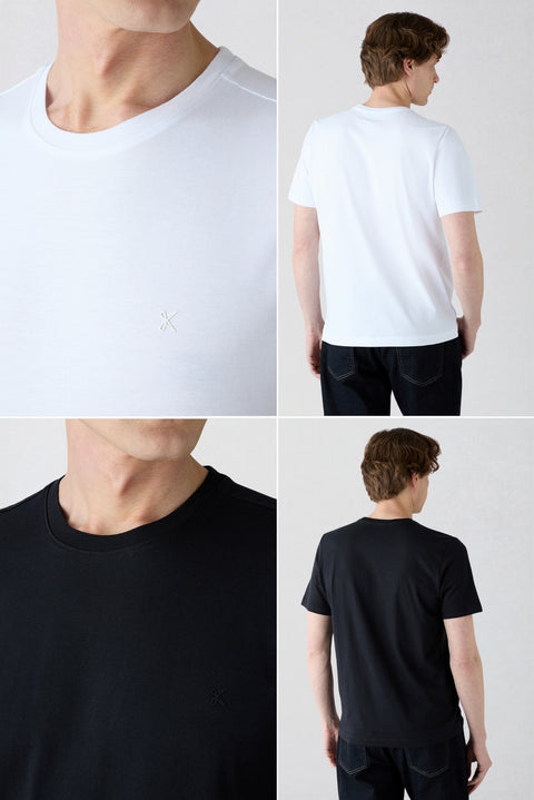 Black and White Crew Neck Regular Fit 100% Cotton 2-Pack Basic T-Shirt Set