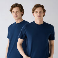 Navy-Navy Crew Neck Regular Fit 100% Cotton 2-Pack Basic T-Shirt Set