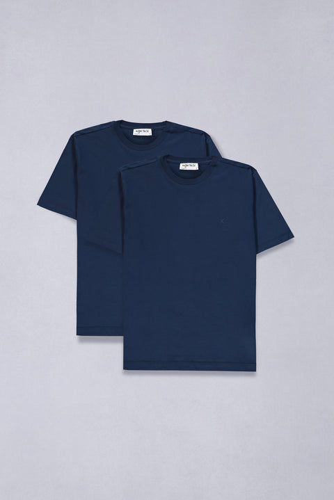 Navy-Navy Crew Neck Regular Fit 100% Cotton 2-Pack Basic T-Shirt Set