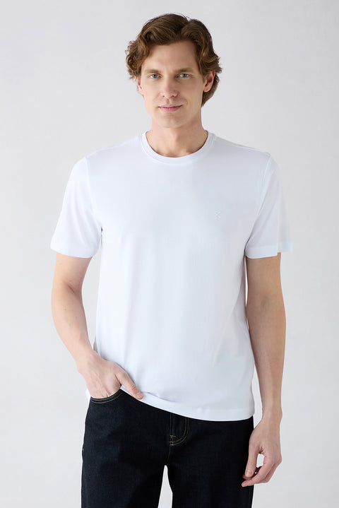 Beyaz-Beyaz Bisiklet Yaka Regular Fit %100 Pamuk 2'li Paket Basic Tişört Seti