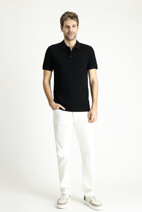 Black Slim Fit Embroidered Cotton Polo Shirt