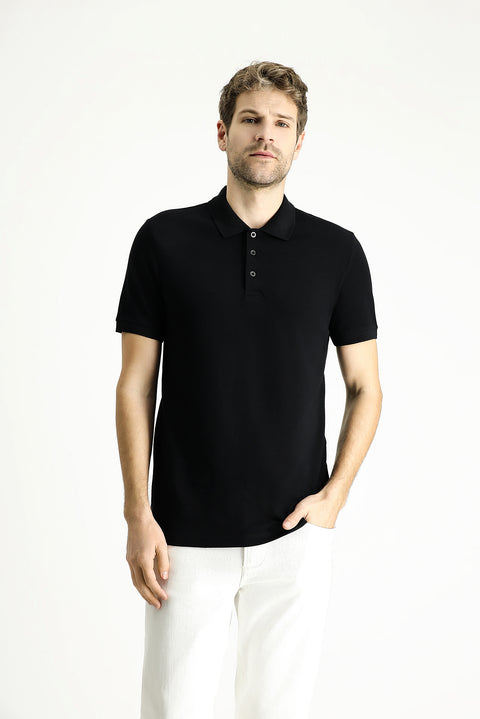 Black Slim Fit Embroidered Cotton Polo Shirt