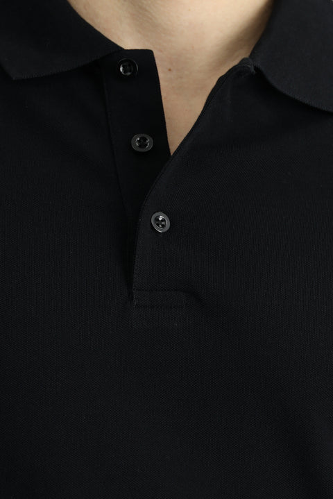 Black Slim Fit Embroidered Cotton Polo Shirt
