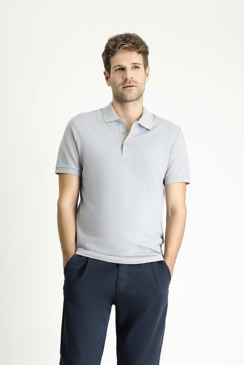 Medium Grey Slim Fit Embroidered Cotton Polo Shirt