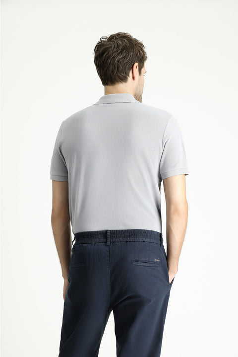 Medium Grey Slim Fit Embroidered Cotton Polo Shirt
