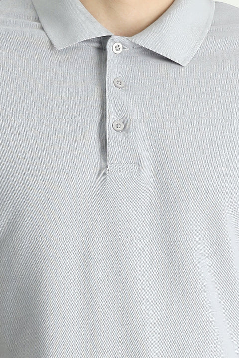 Medium Grey Slim Fit Embroidered Cotton Polo Shirt