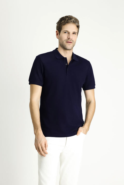 Dark Navy Slim Fit Embroidered Cotton Polo Shirt