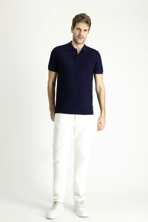 Dark Navy Slim Fit Embroidered Cotton Polo Shirt