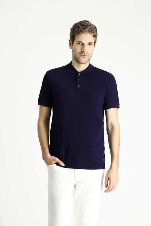 Dark Navy Slim Fit Embroidered Cotton Polo Shirt