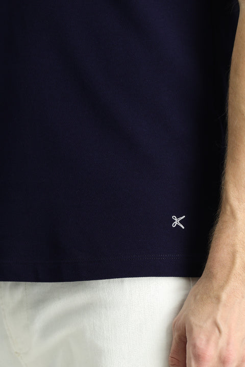 Dark Navy Slim Fit Embroidered Cotton Polo Shirt