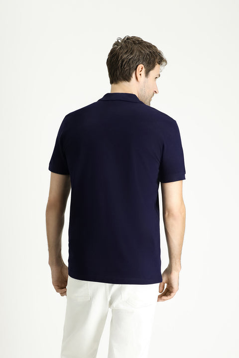 Dark Navy Slim Fit Embroidered Cotton Polo Shirt