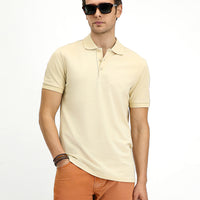 Light Beige Slim Fit Embroidered Cotton Polo Shirt