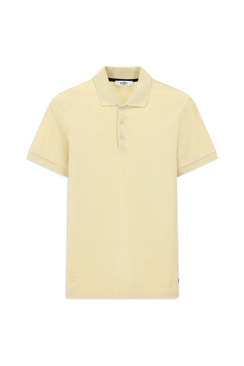 Light Beige Slim Fit Embroidered Cotton Polo Shirt