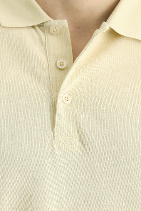 Light Beige Slim Fit Embroidered Cotton Polo Shirt