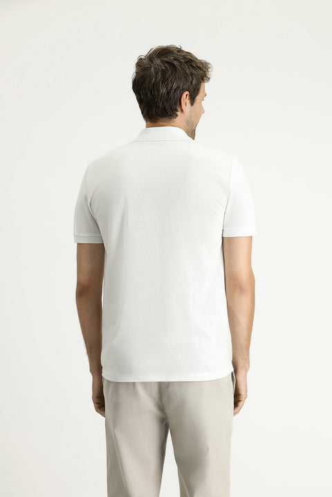 White Slim Fit Embroidered Cotton Polo Shirt